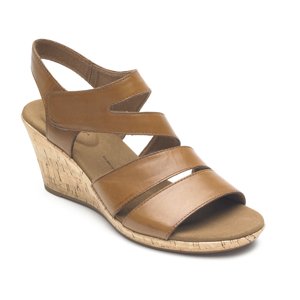 Rockport Womens Briah Strappy Wedge Comfort - Sandals Brown - TXW789204